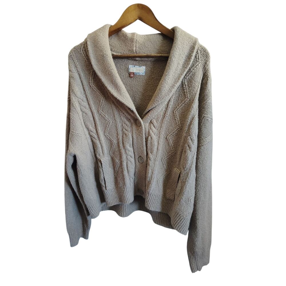Anthropologie Pilcro Boho Western Cable Knit Cardigan Sweater 2X Oversized Beige - Picture 2 of 5